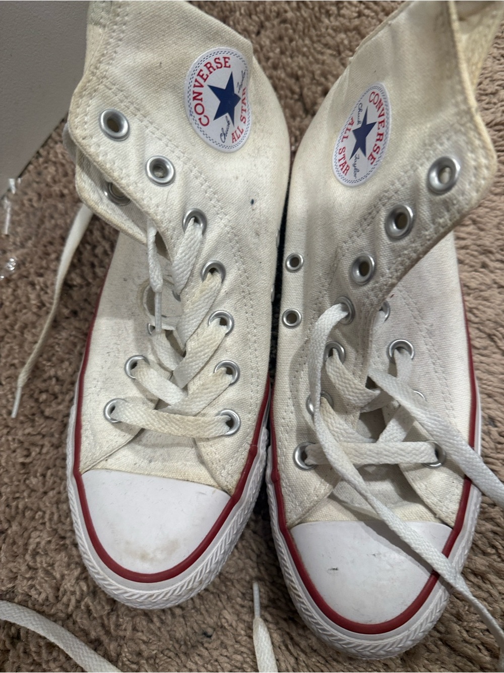 Converse White Canvas Low Top Sneakers with Blue Insole Logo